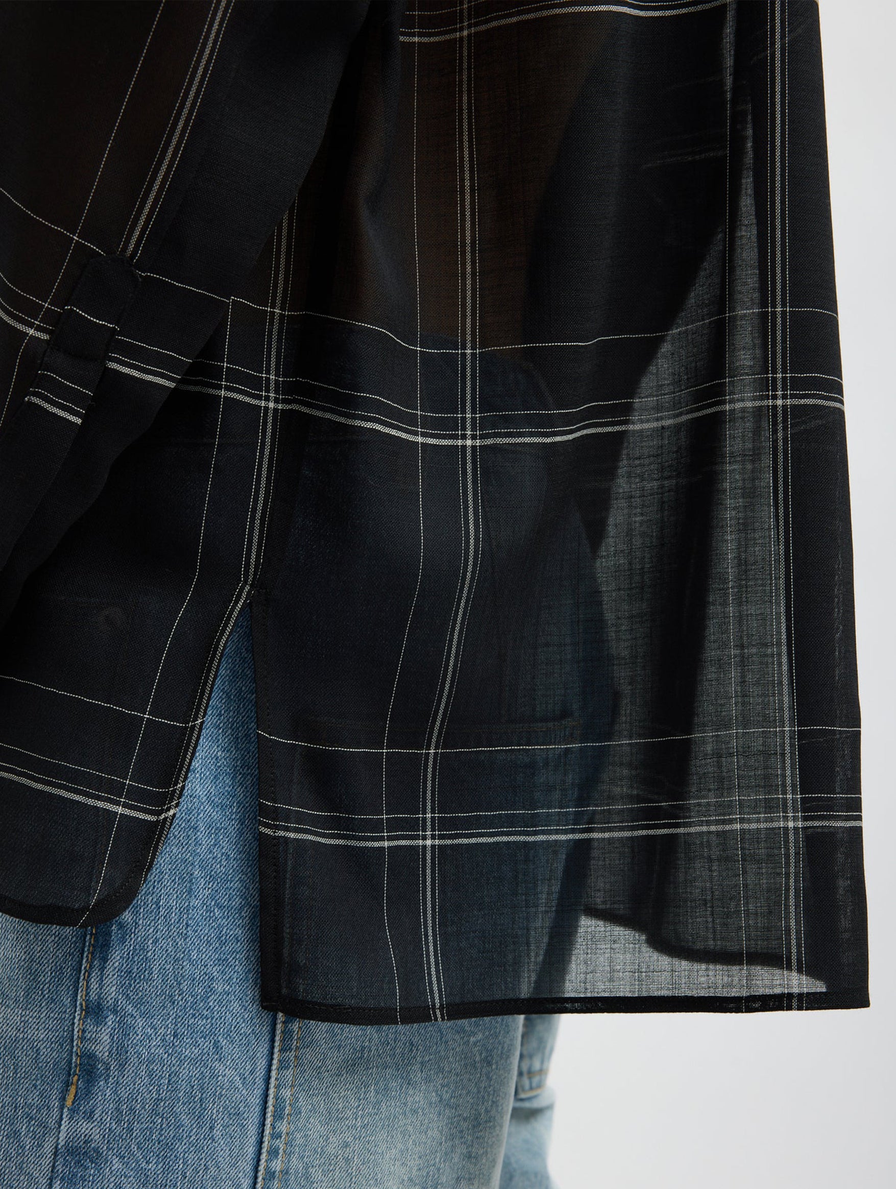 Sheer Wool Gauze Check Oversized Shirt in Black Check Multi