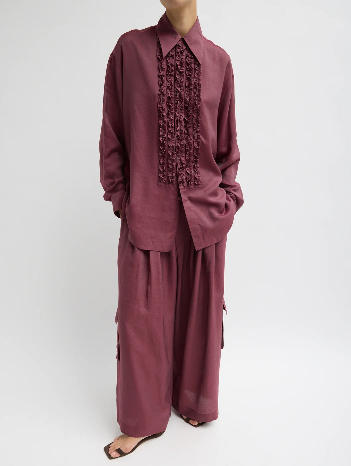 Silk Voile Easy Tuxedo Shirt in Mulberry