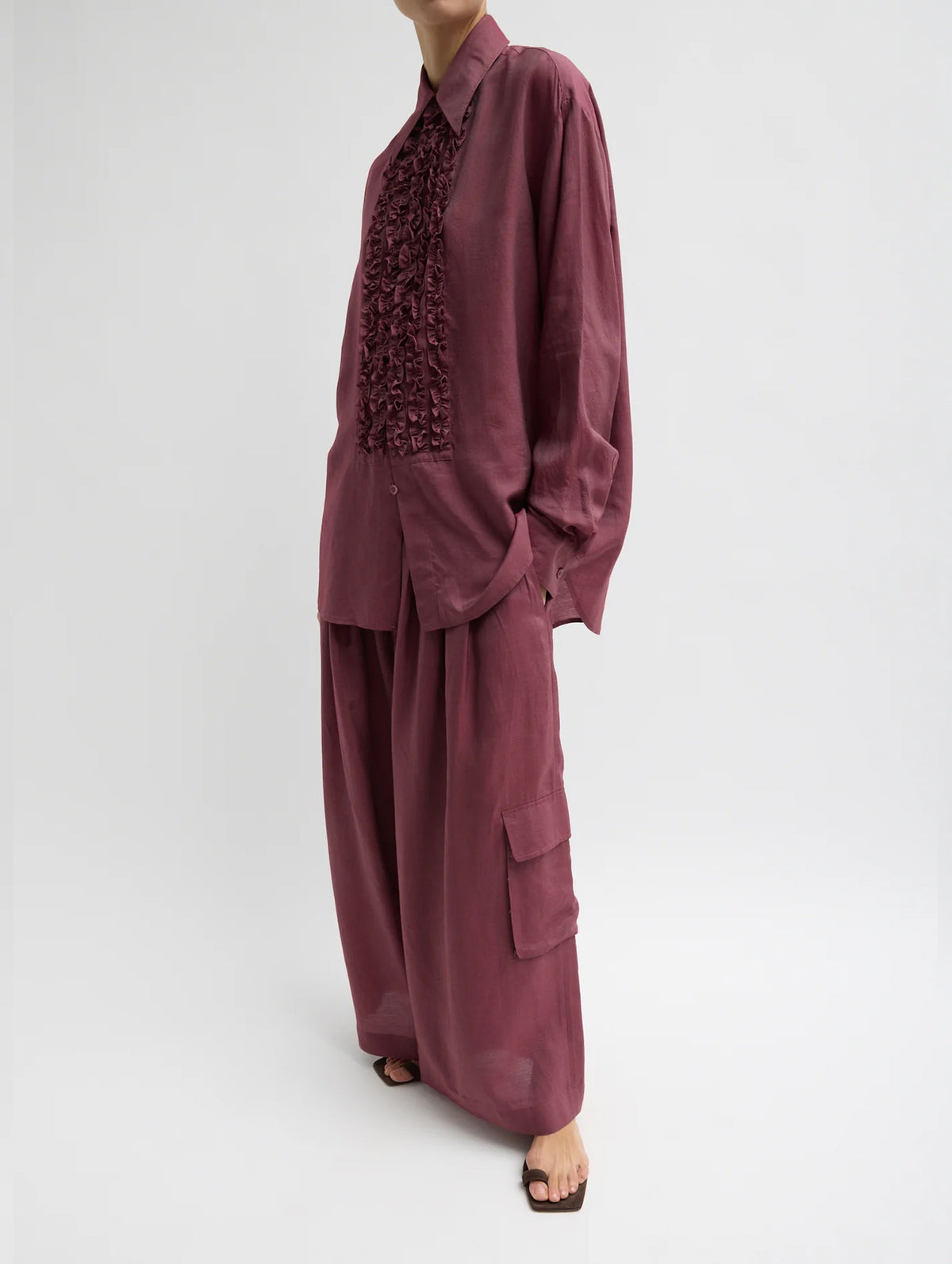 Silk Voile Easy Tuxedo Shirt in Mulberry