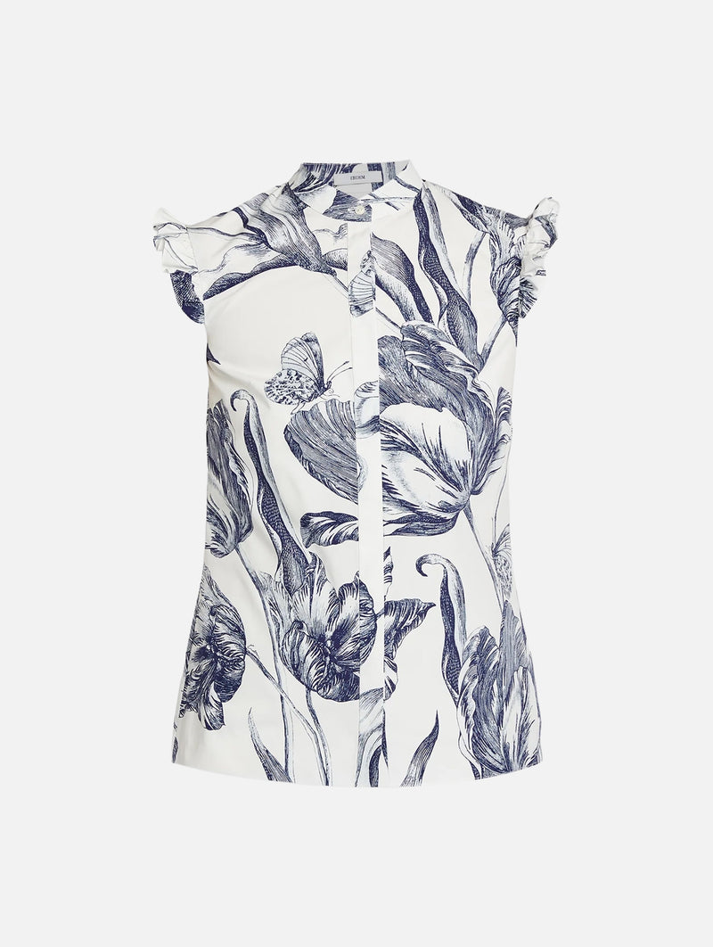 Sleeveless Top in Botanical Engraving Ivory