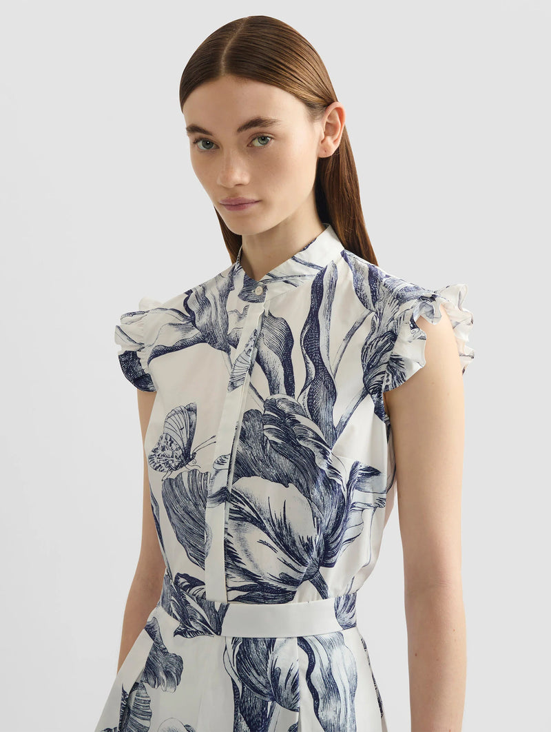 Sleeveless Top in Botanical Engraving Ivory