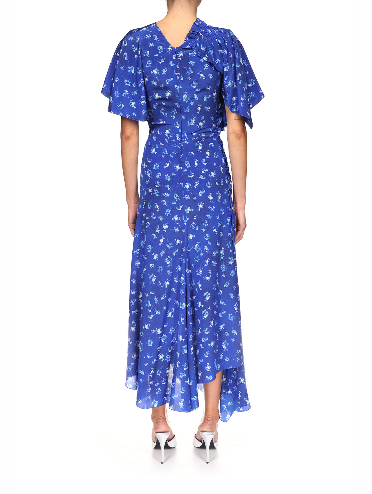 Smocked Short Sleeve Dress in Indigo print