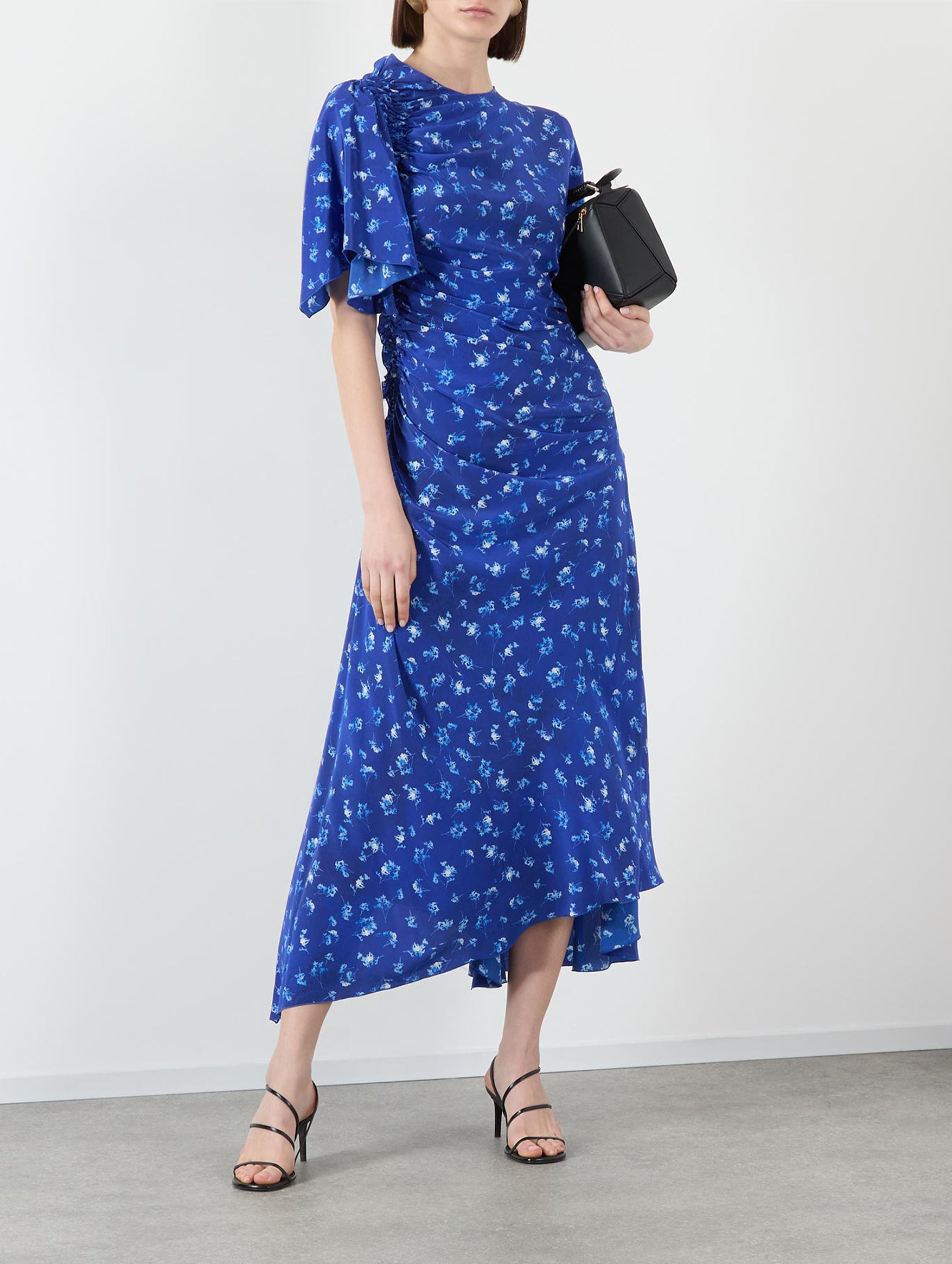 Smocked Short Sleeve Dress in Indigo print