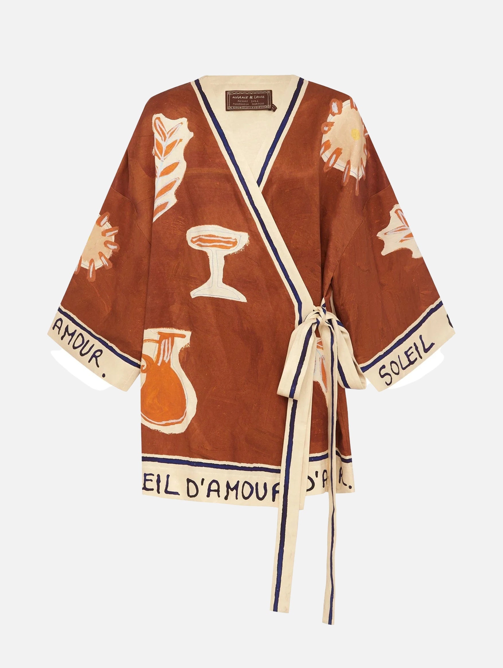 Soleil D'Amour Silk Wrap Mini Dress in Rust