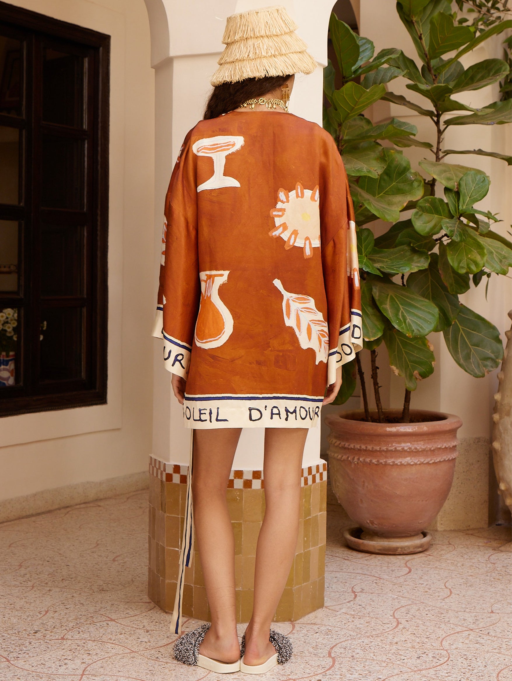 Soleil D'Amour Silk Wrap Mini Dress in Rust