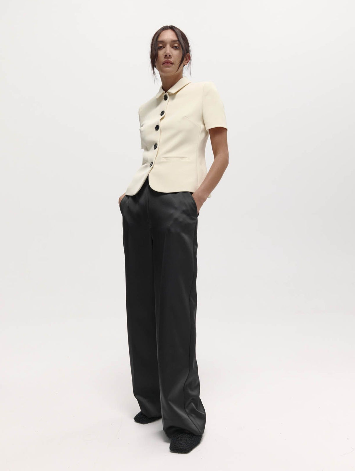 Short Sleeve Bardot Blazer in Bone