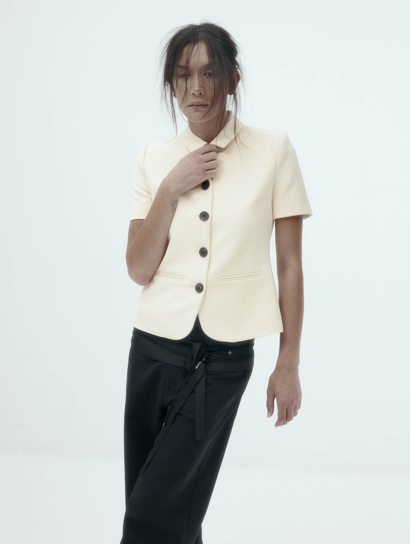 Short Sleeve Bardot Blazer in Bone