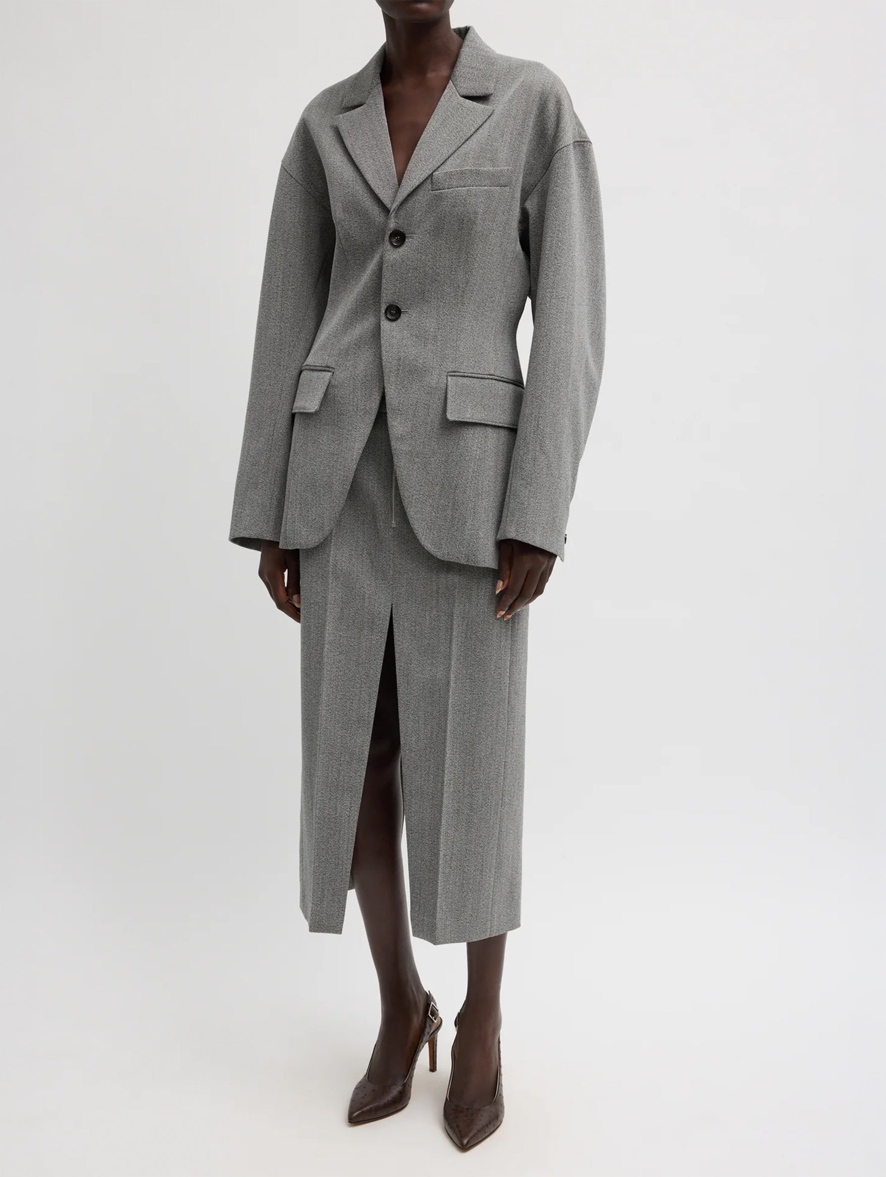 Structured Wool Sculpted Blazer in Grey Multi