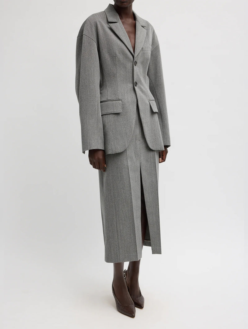 Structured Wool Sculpted Blazer in Grey Multi