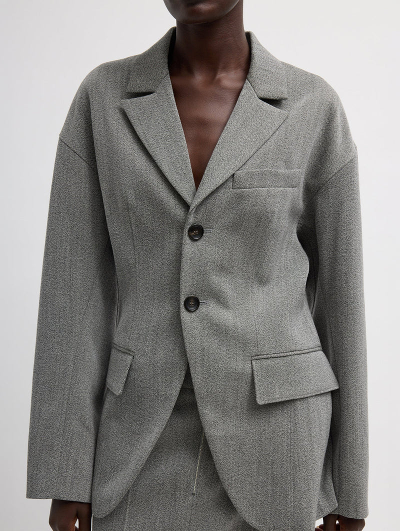 Structured Wool Sculpted Blazer in Grey Multi