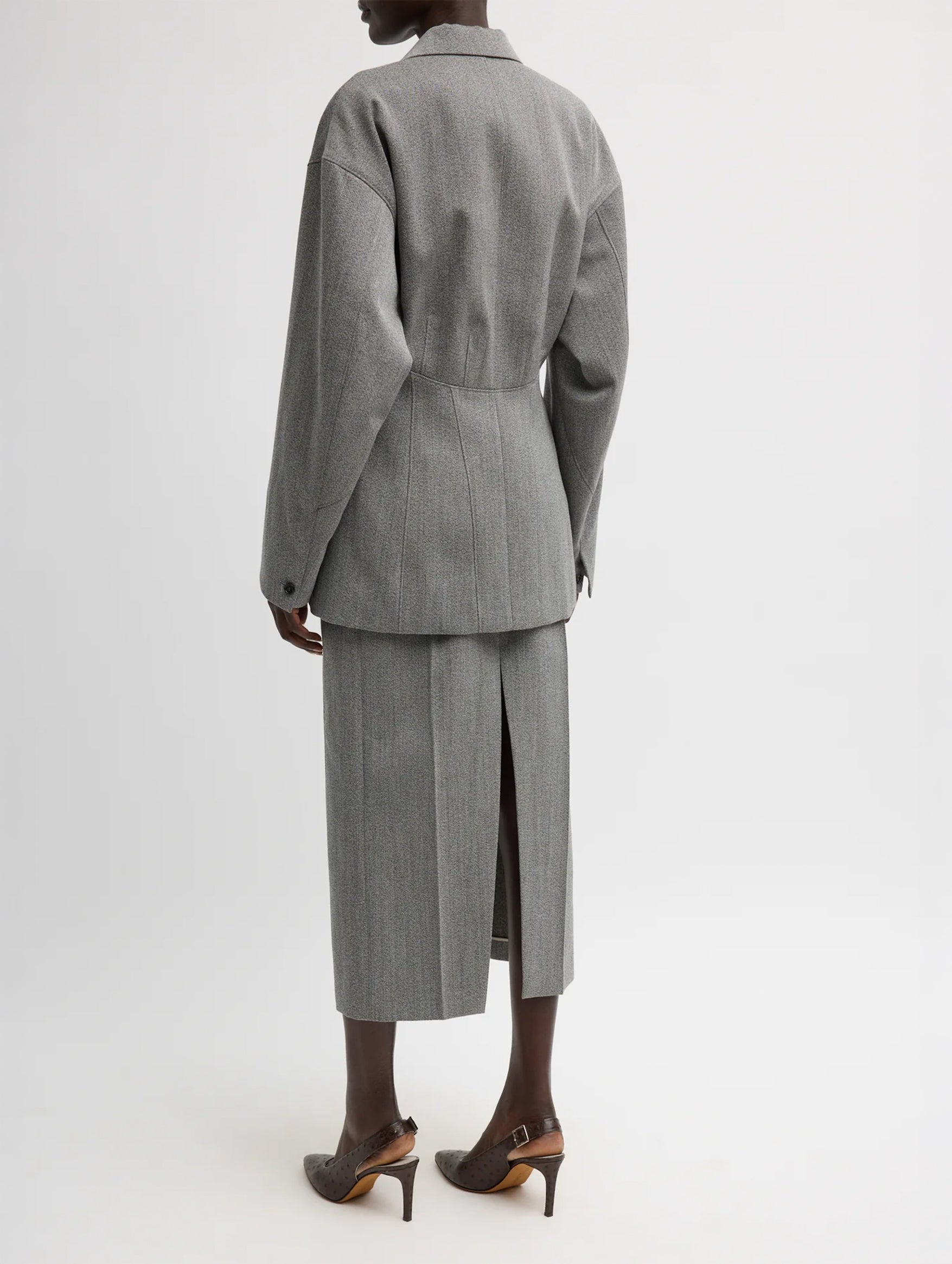 Structured Wool Sculpted Blazer in Grey Multi