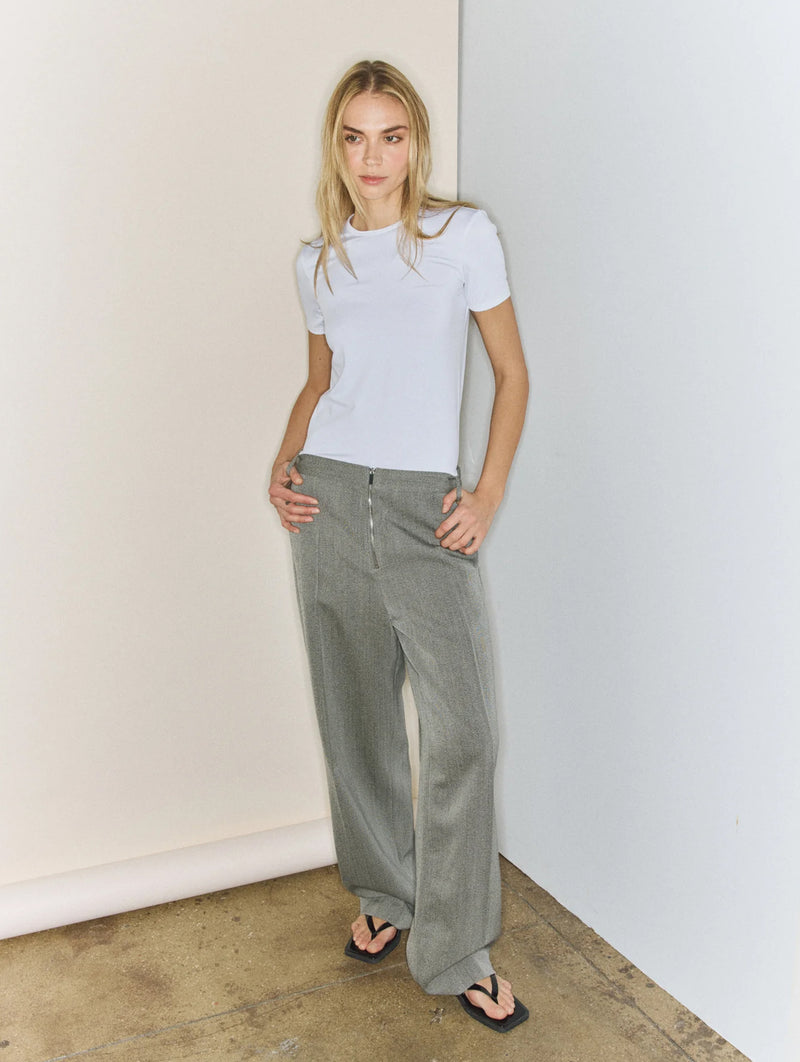 Structured Wool Zip Front Trouser in Grey Multi