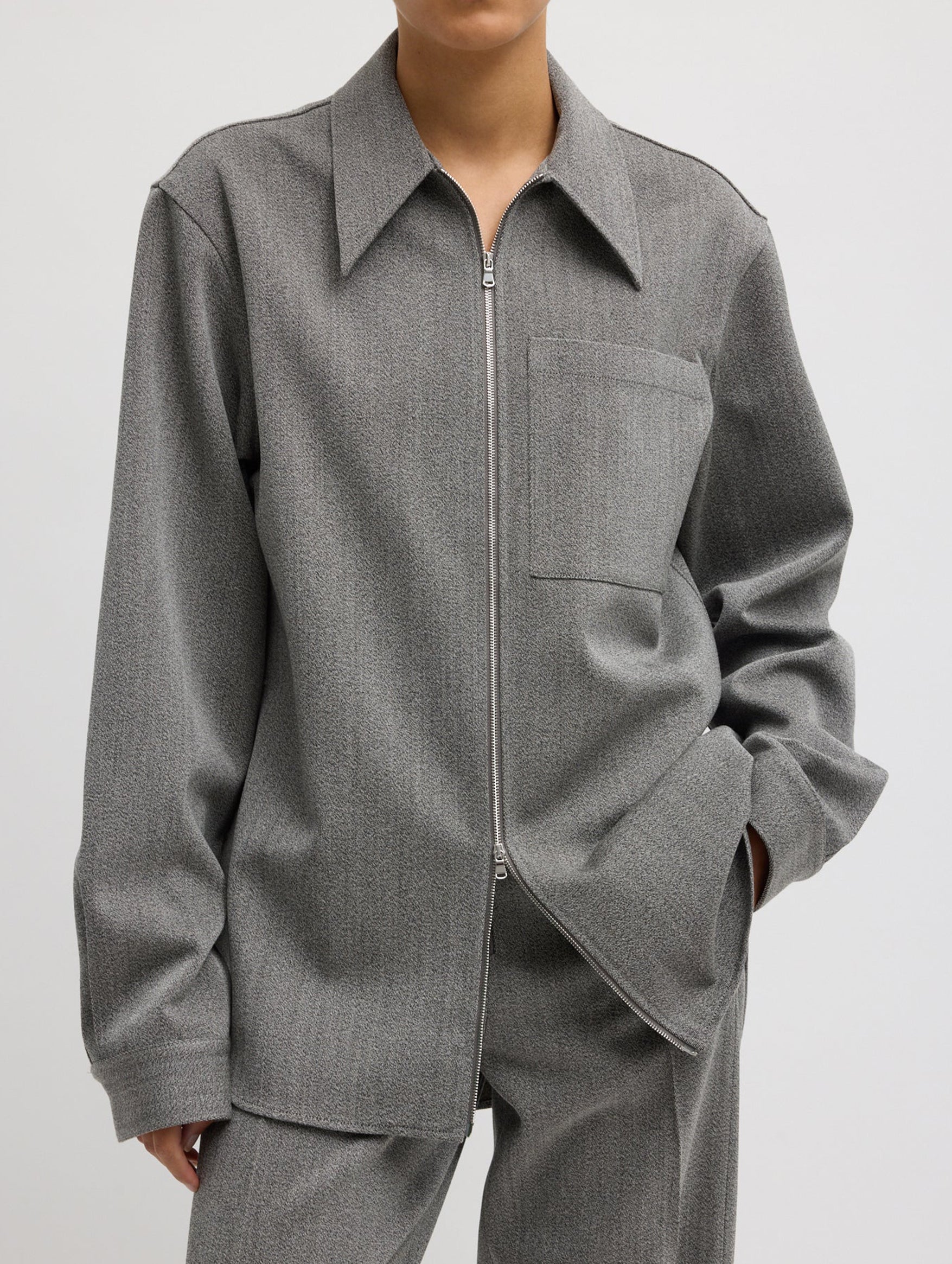 Structured Wool Zipper Jacket in Grey Multi