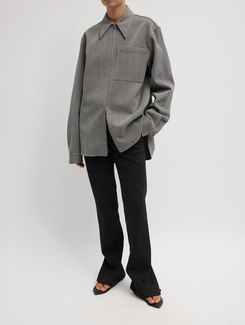 Structured Wool Zipper Jacket in Grey Multi