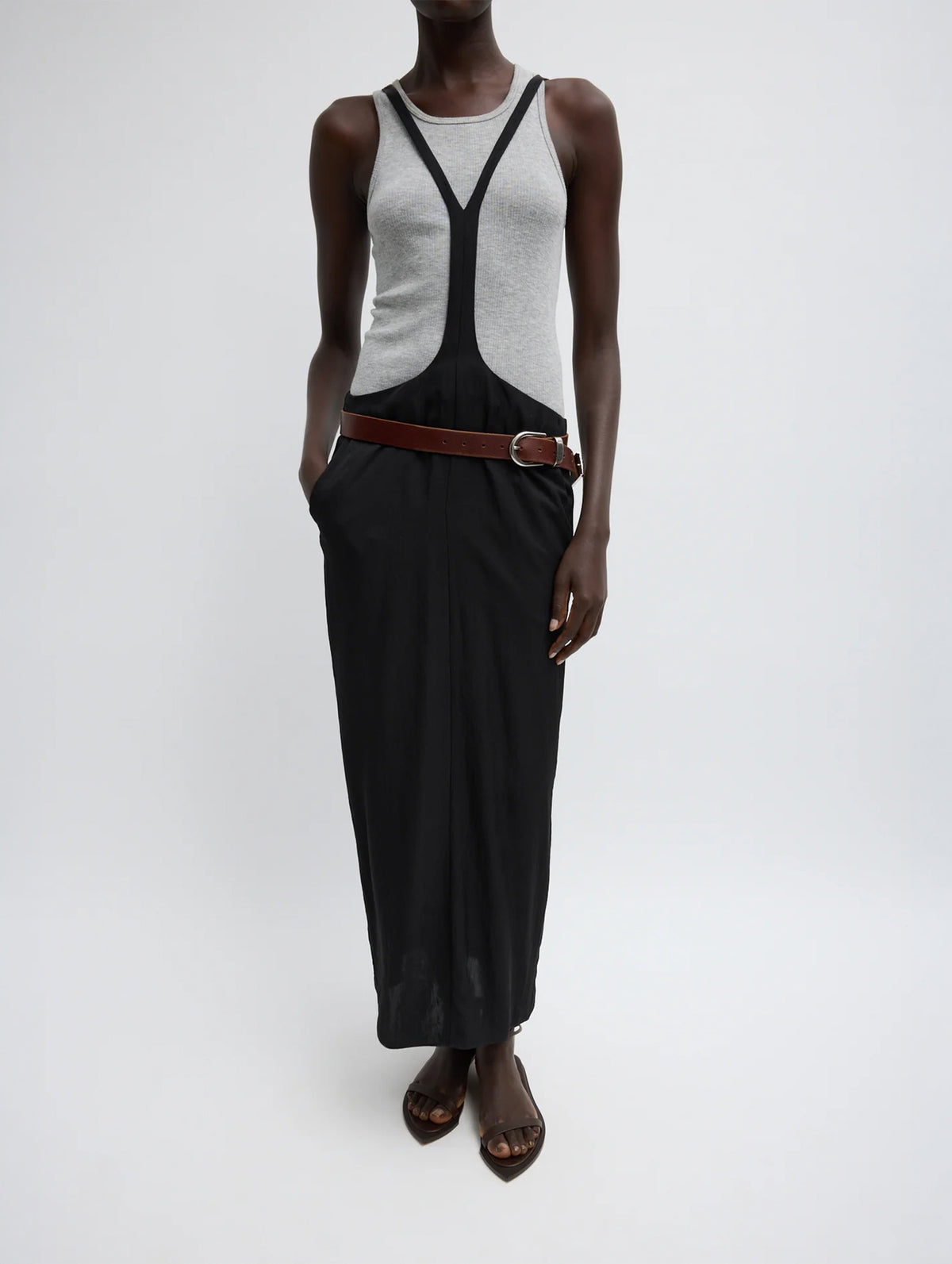 Summer Acetate Crinkle Overall Skirt in Black