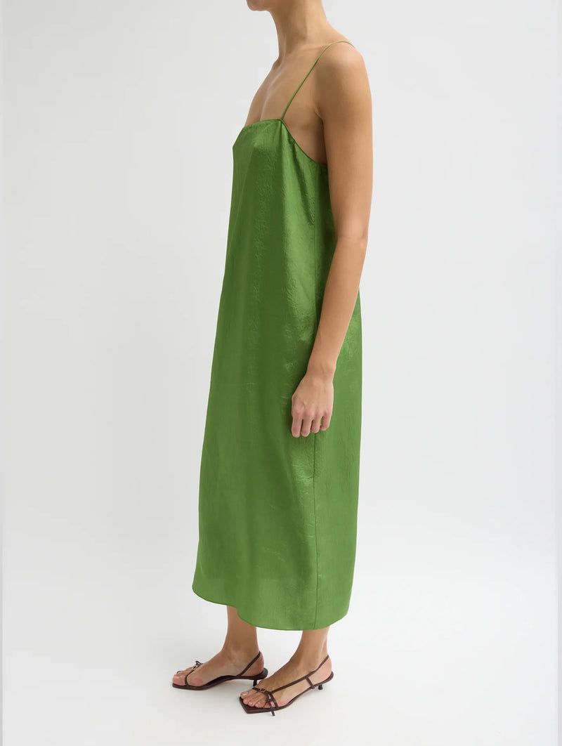 Summer Acetate Crinkle Slip Dress in Chartreuse