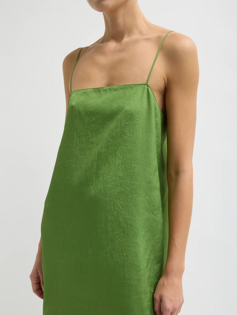 Summer Acetate Crinkle Slip Dress in Chartreuse