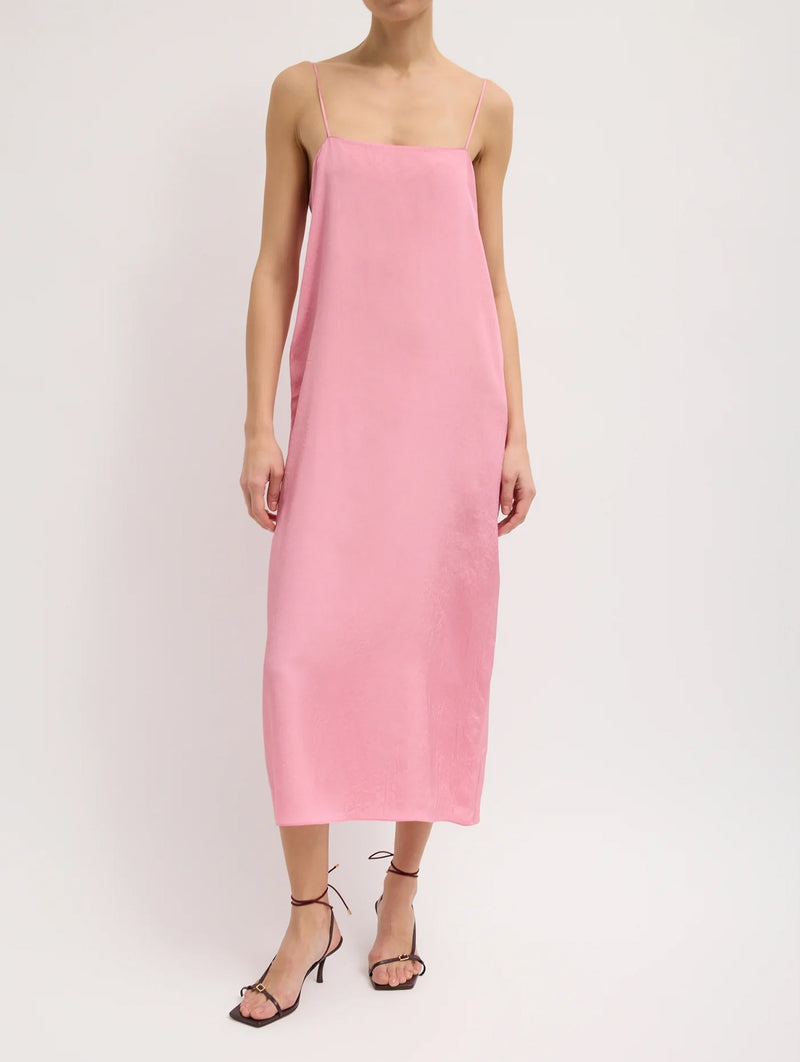 Summer Acetate Crinkle Slip Dress in Pink