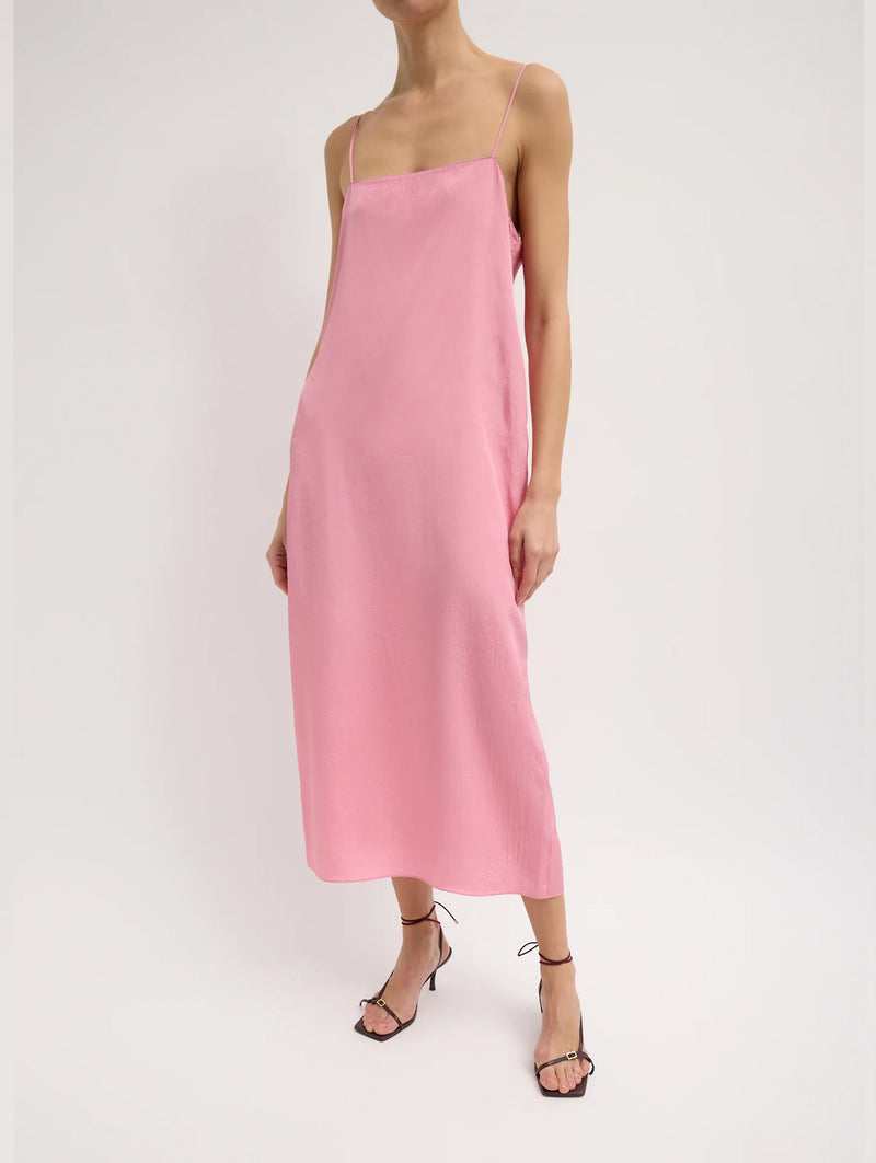 Summer Acetate Crinkle Slip Dress in Pink