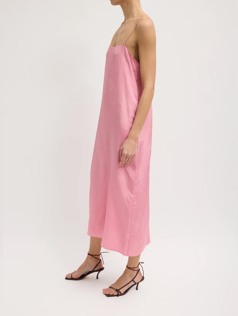 Summer Acetate Crinkle Slip Dress in Pink
