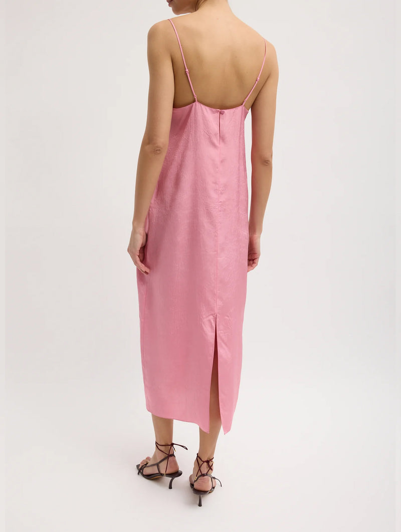 Summer Acetate Crinkle Slip Dress in Pink