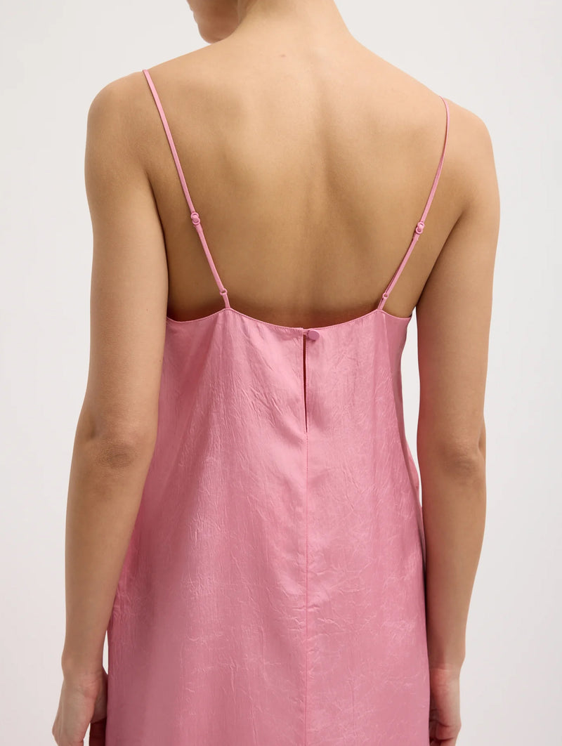 Summer Acetate Crinkle Slip Dress in Pink