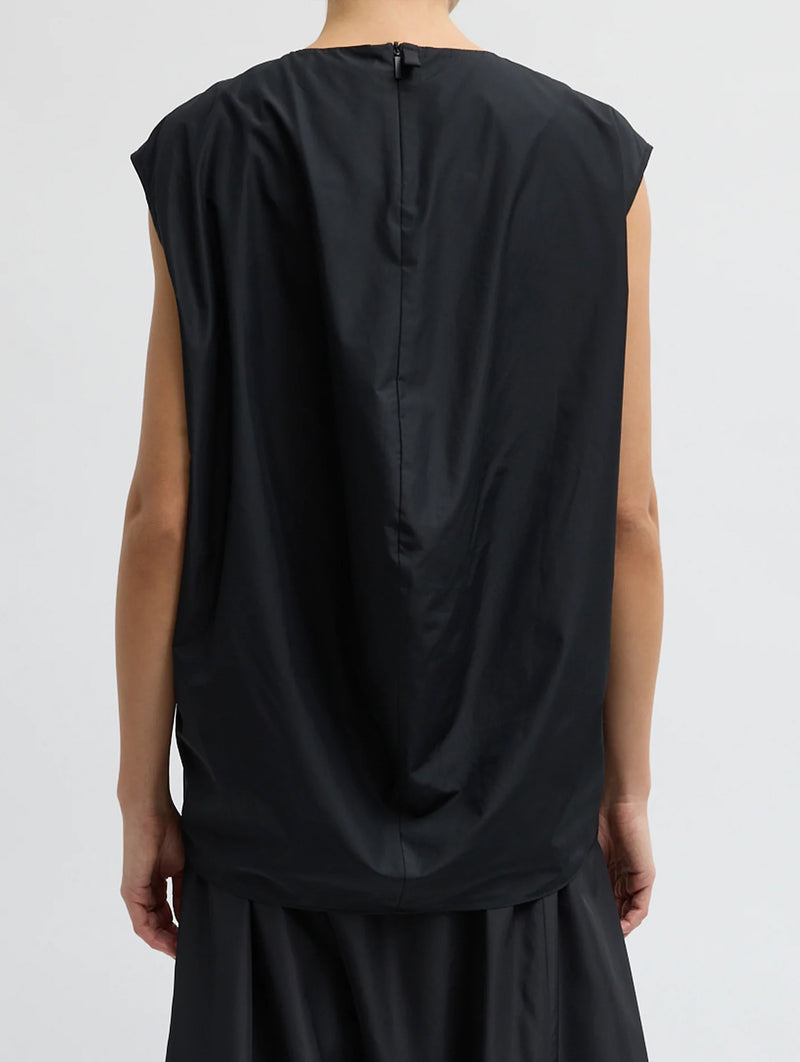 Summer Nylon Sleeveless Cocoon Top in Black
