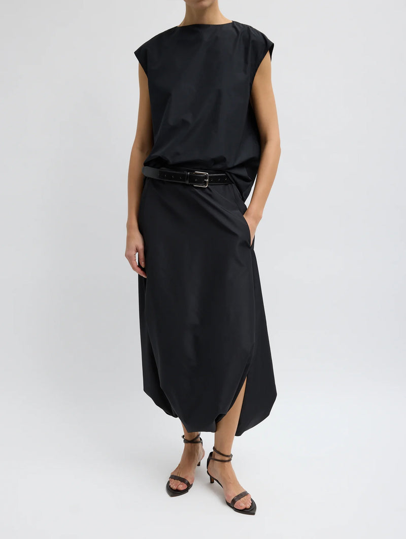Summer Nylon Sleeveless Cocoon Top in Black