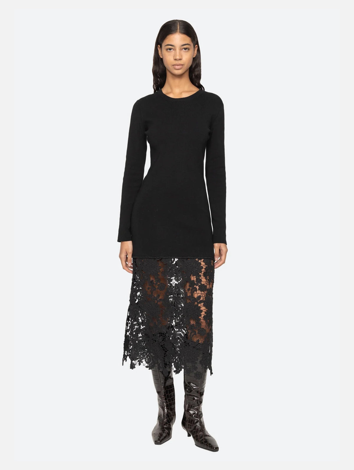 Sabine Embroidered Lace Dress in Black