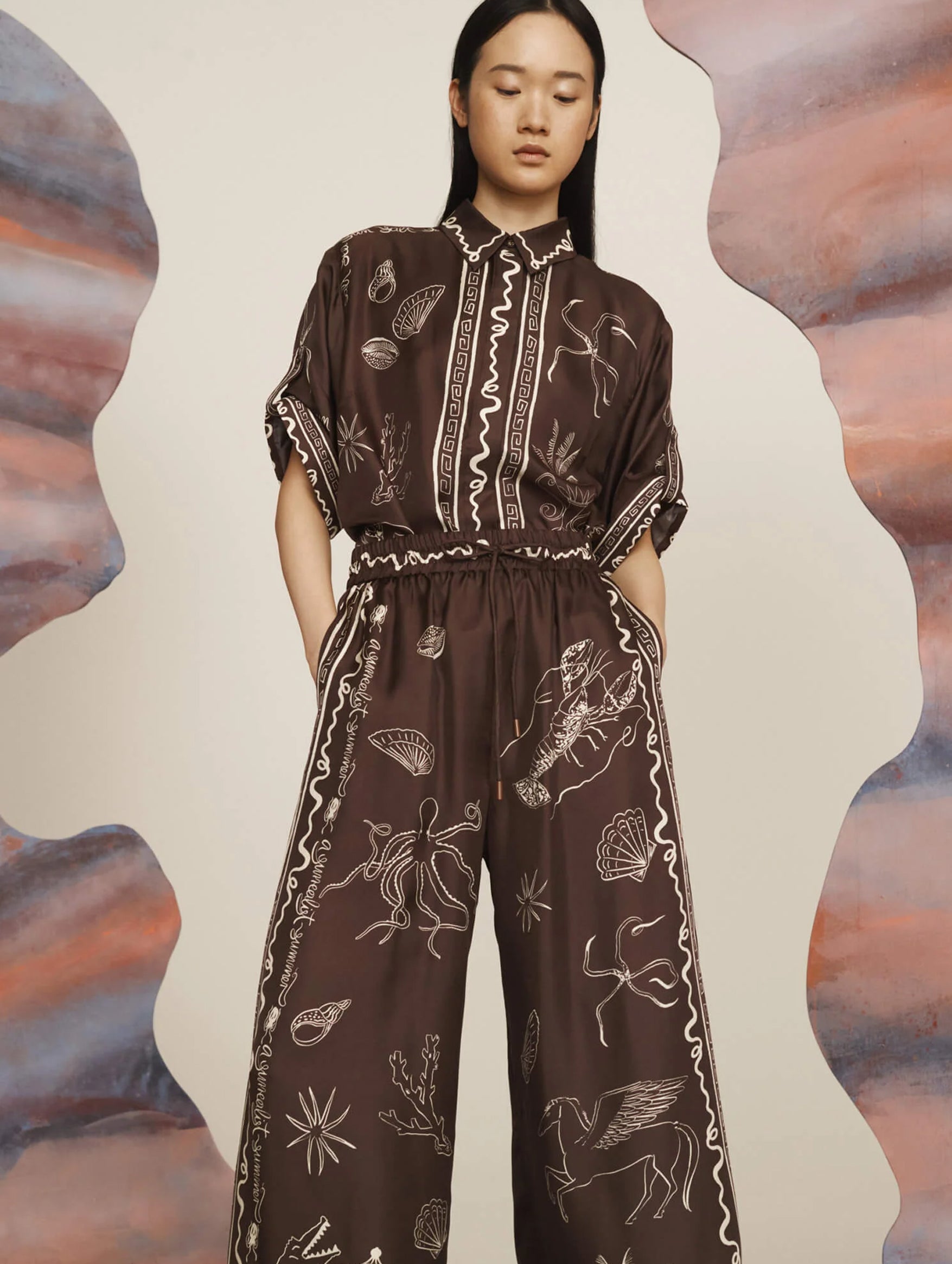 Sammy Silk Pant in Brown