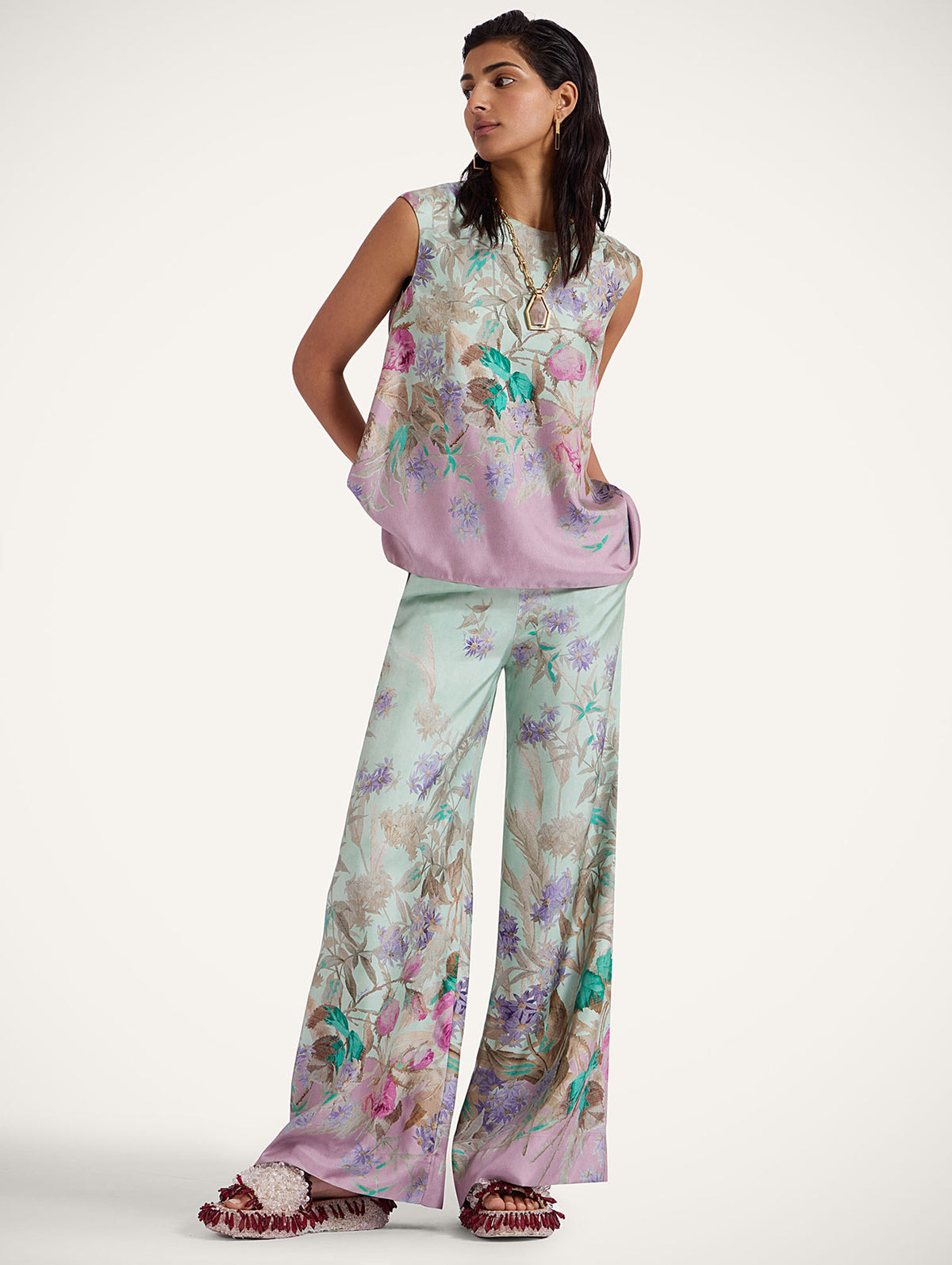 Palazzo Pants in Mint Heath Placée
