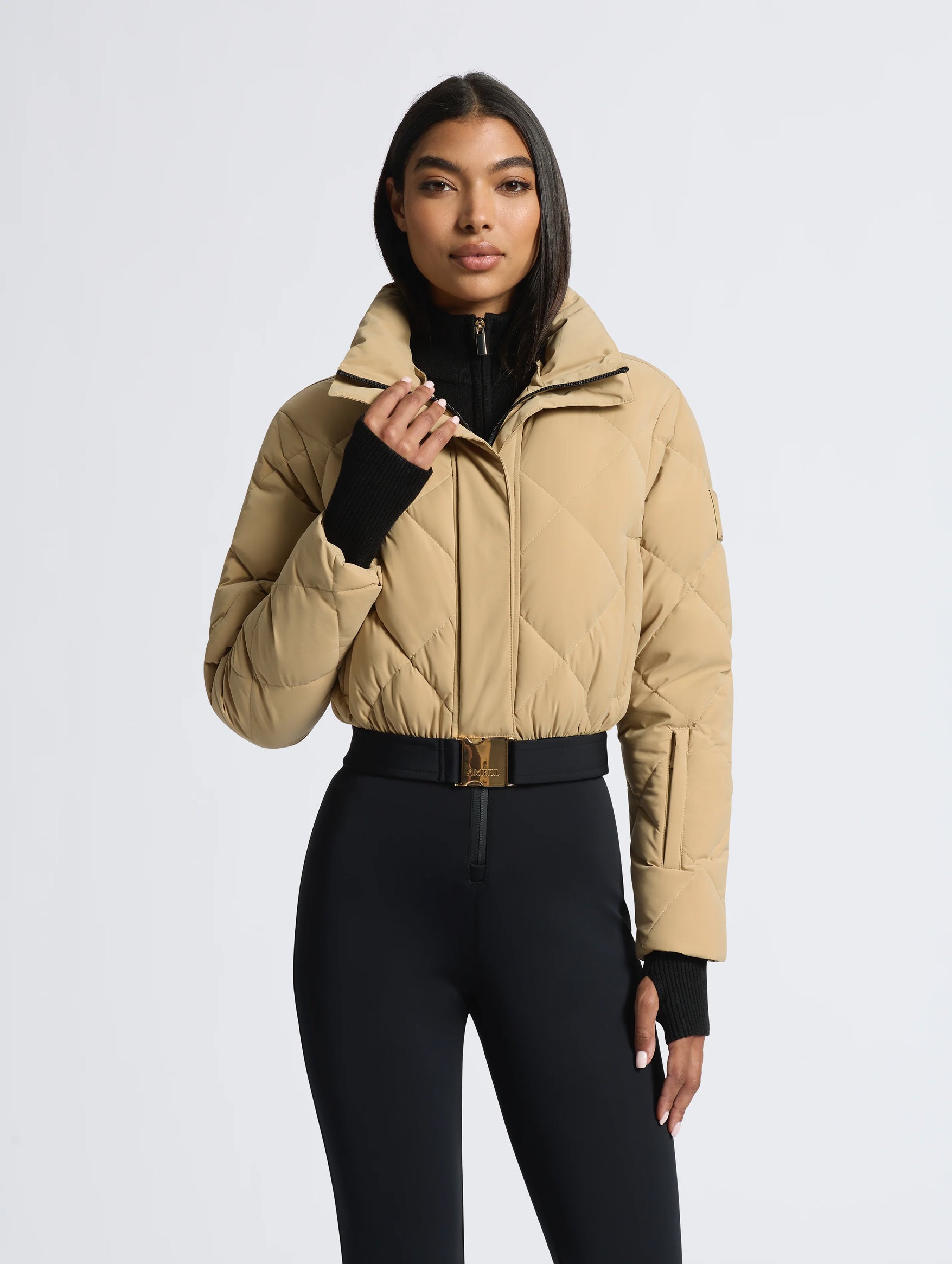 Saskia Ski Suit in Tan and Black
