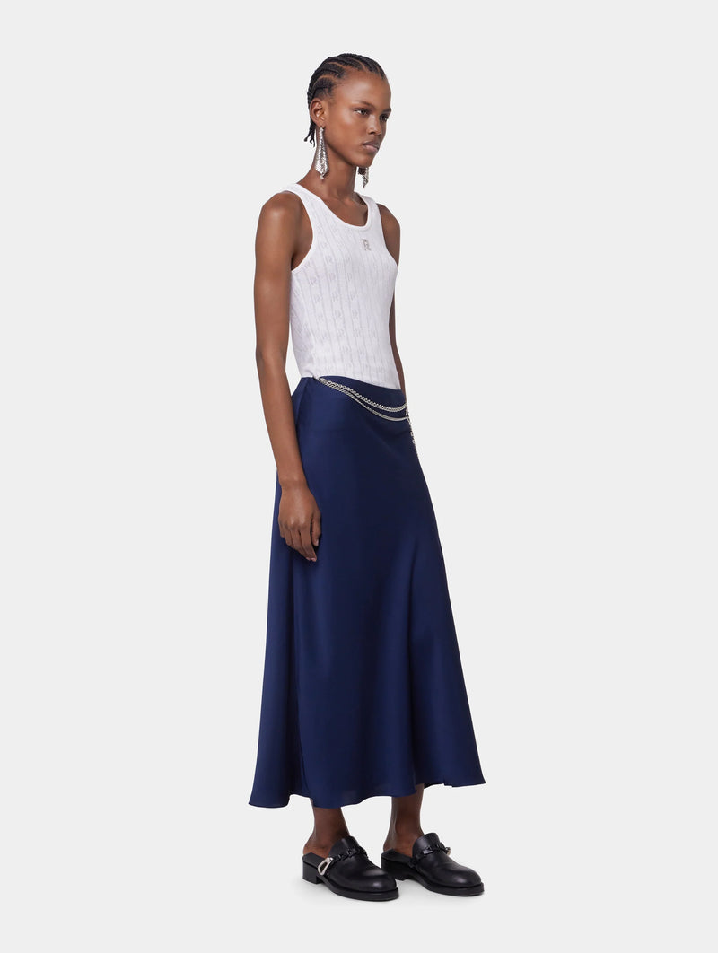 Long Satin Skirt in Deep Navy