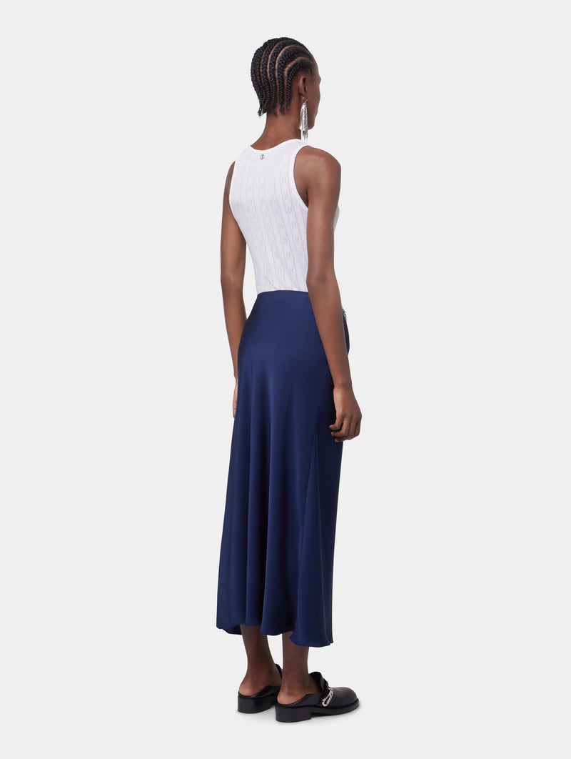 Long Satin Skirt in Deep Navy
