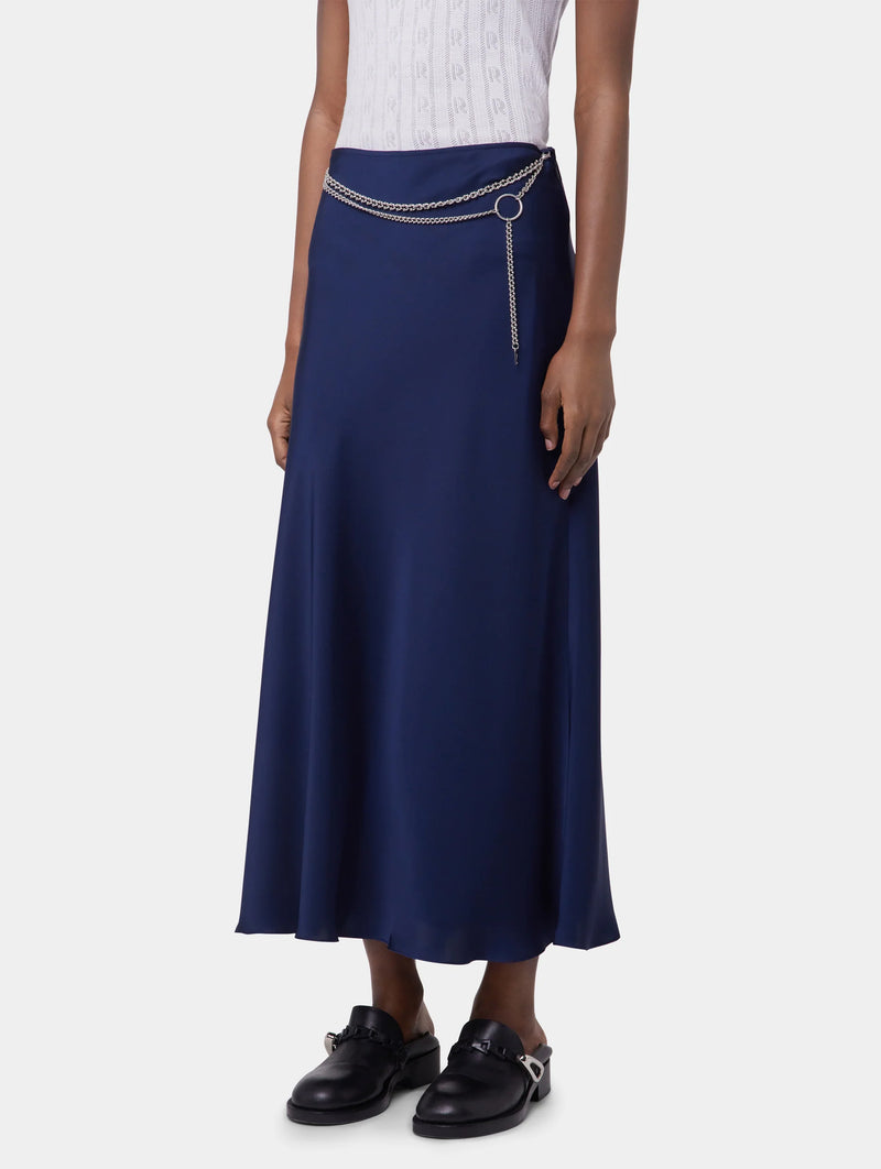 Long Satin Skirt in Deep Navy