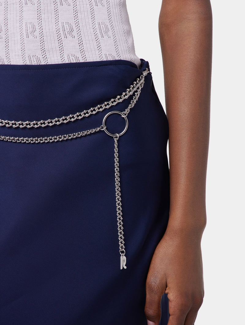 Long Satin Skirt in Deep Navy