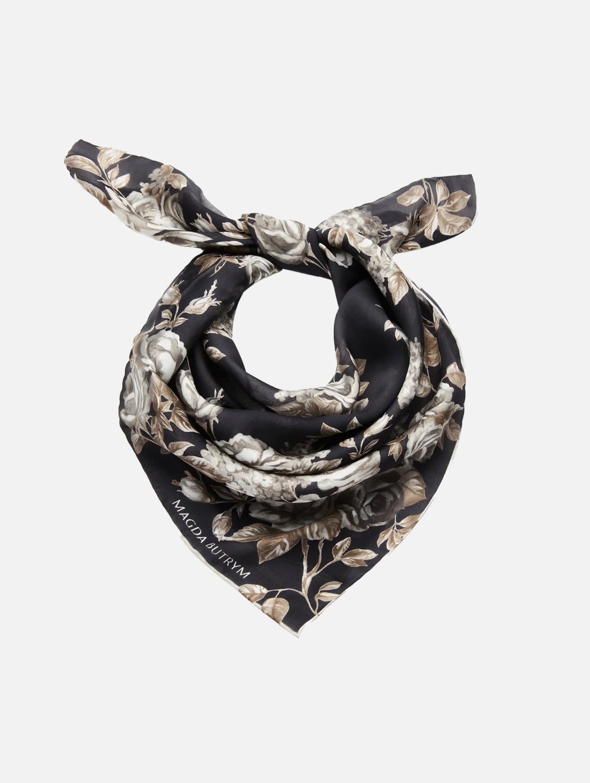 Midnight Bloom Silk Scarf in Black
