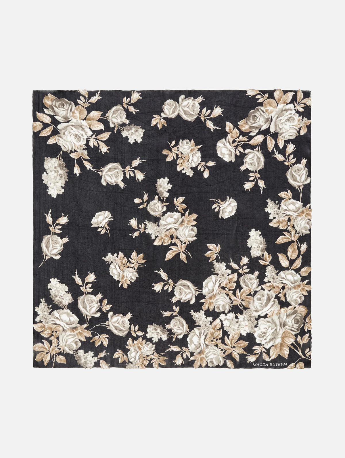Midnight Bloom Silk Scarf in Black