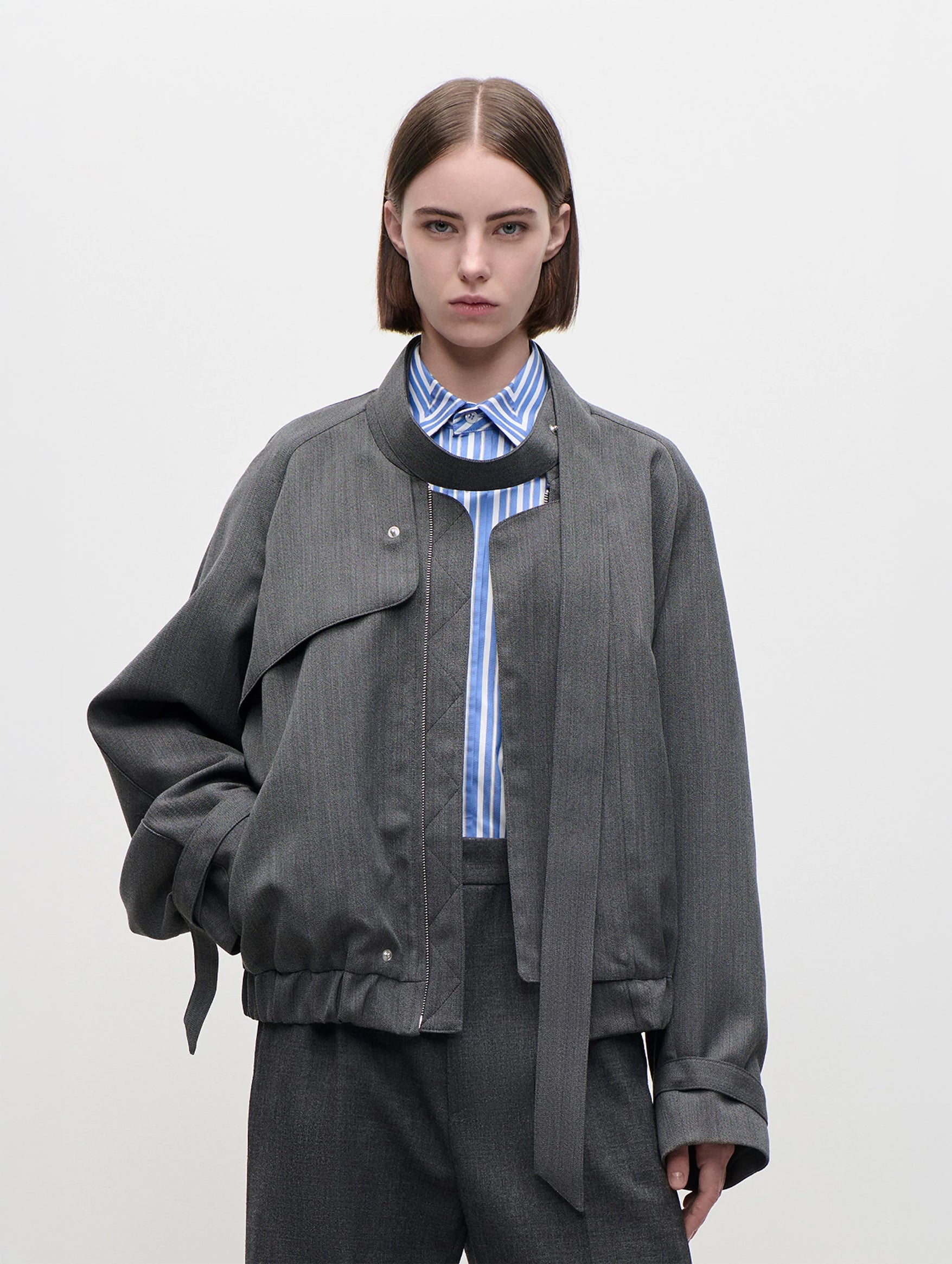Scarf Bomber Jacket in Ash Melange