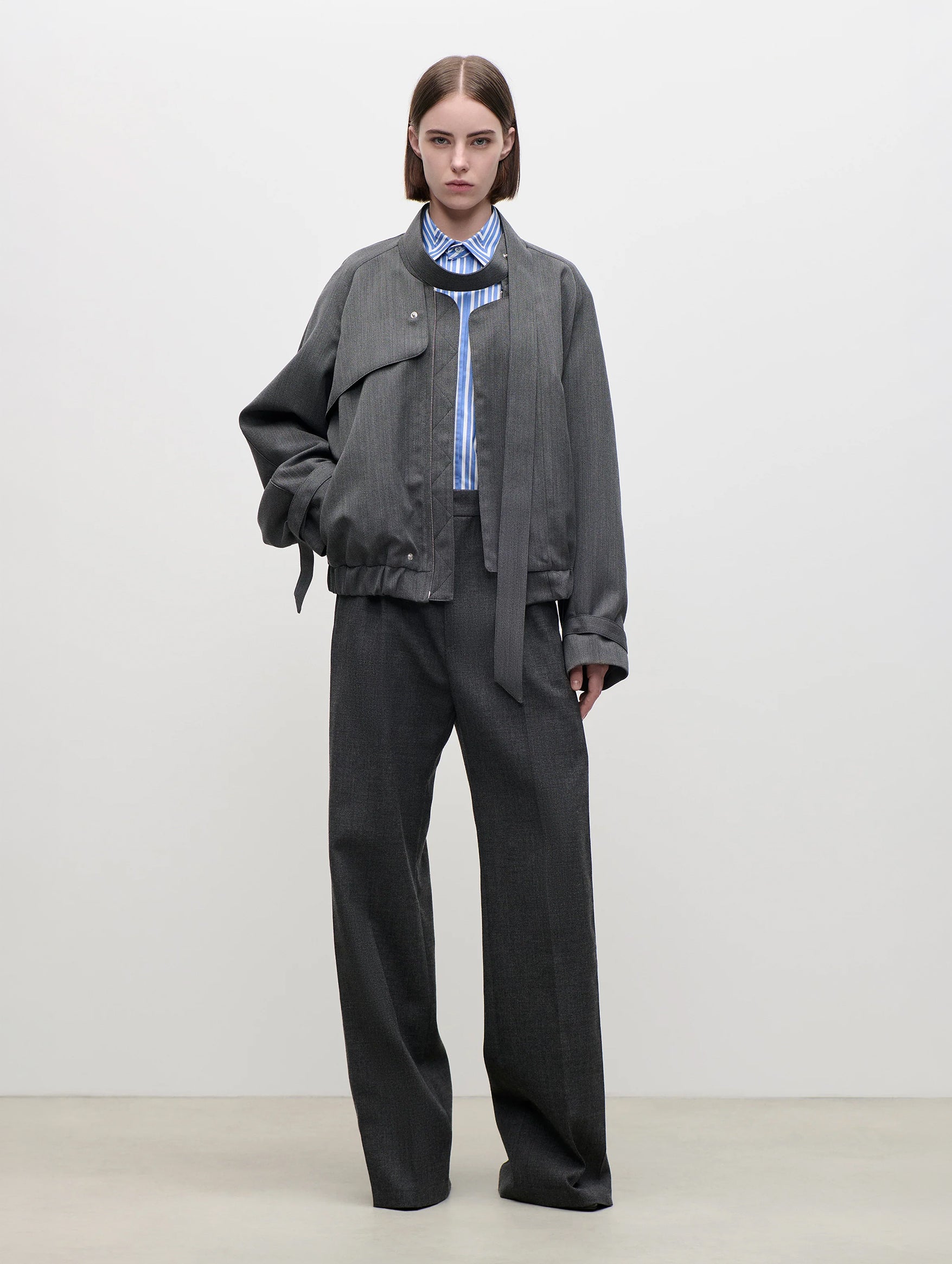 Scarf Bomber Jacket in Ash Melange