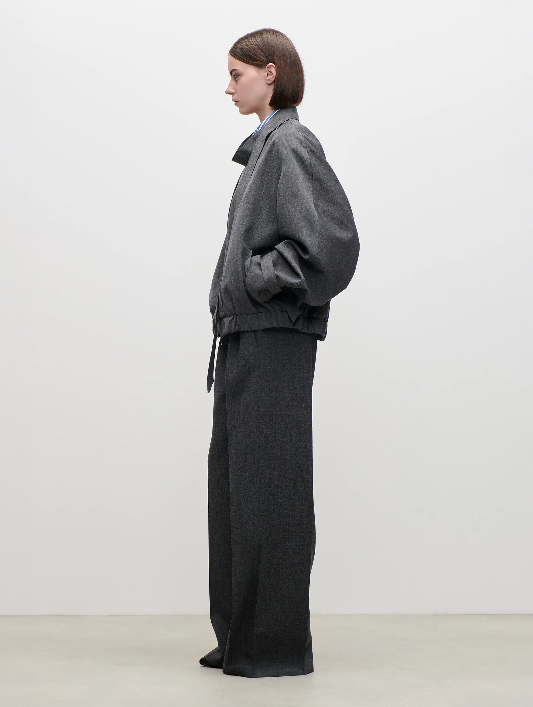 Scarf Bomber Jacket in Ash Melange