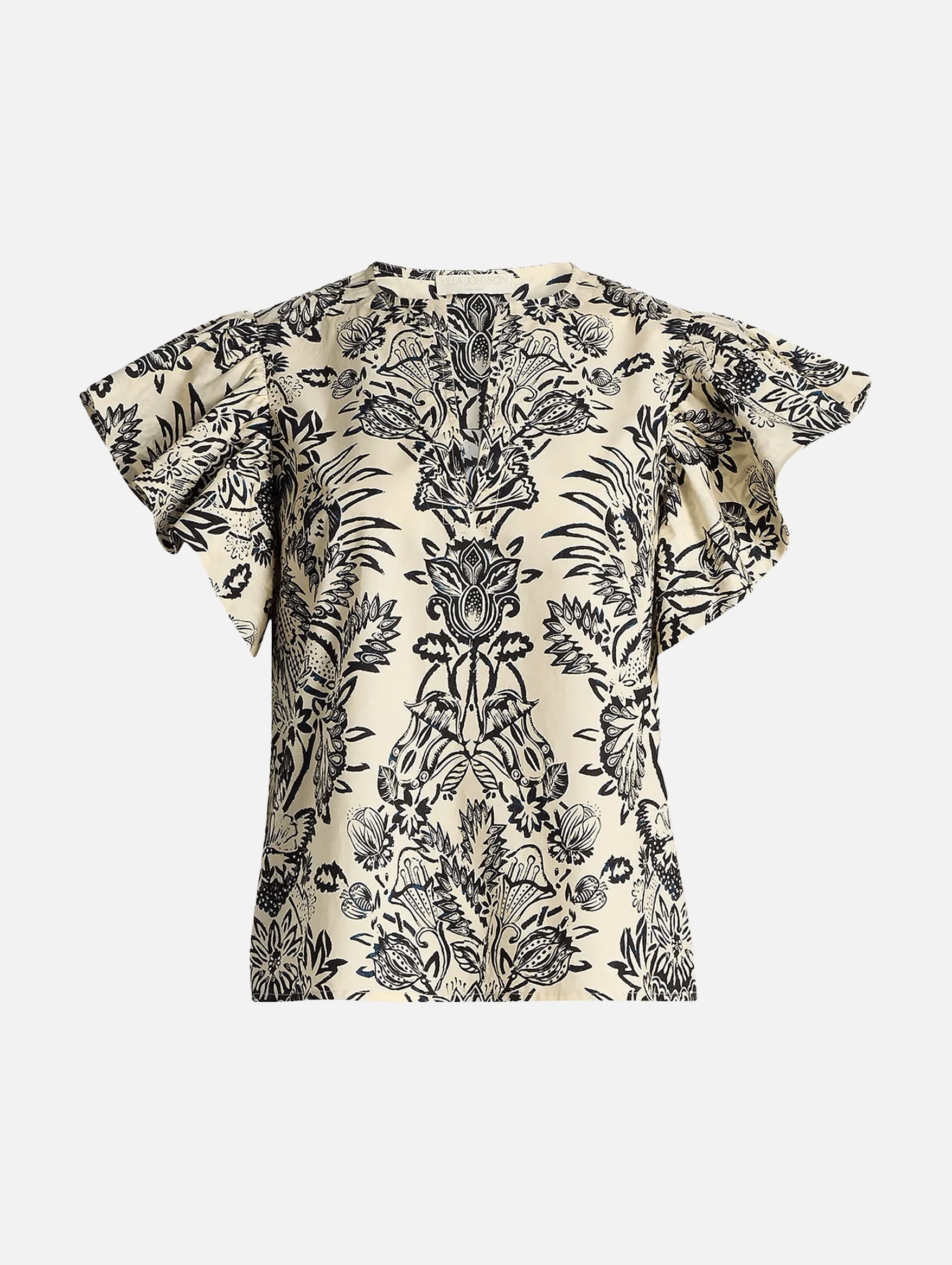 Severine Flutter Sleeve Top in Ivory Flora