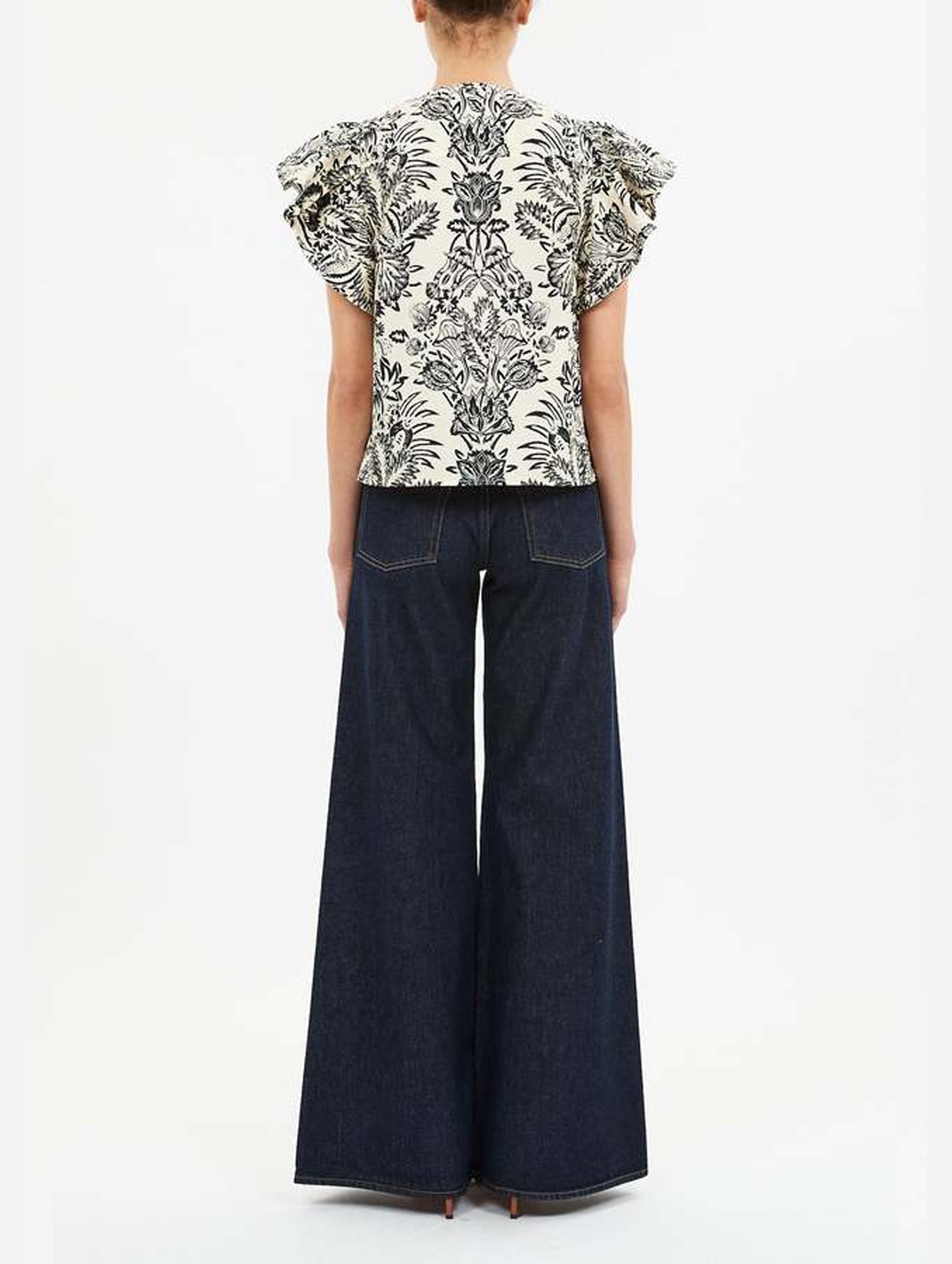 Severine Flutter Sleeve Top in Ivory Flora