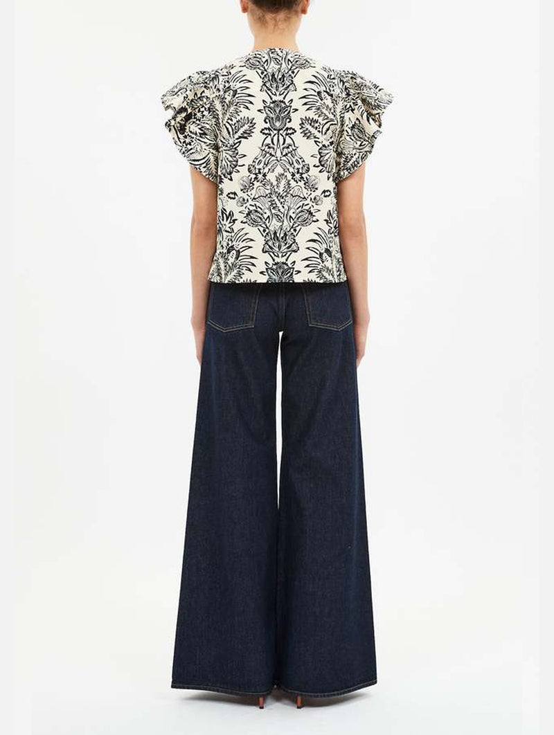 Severine Flutter Sleeve Top in Ivory Flora