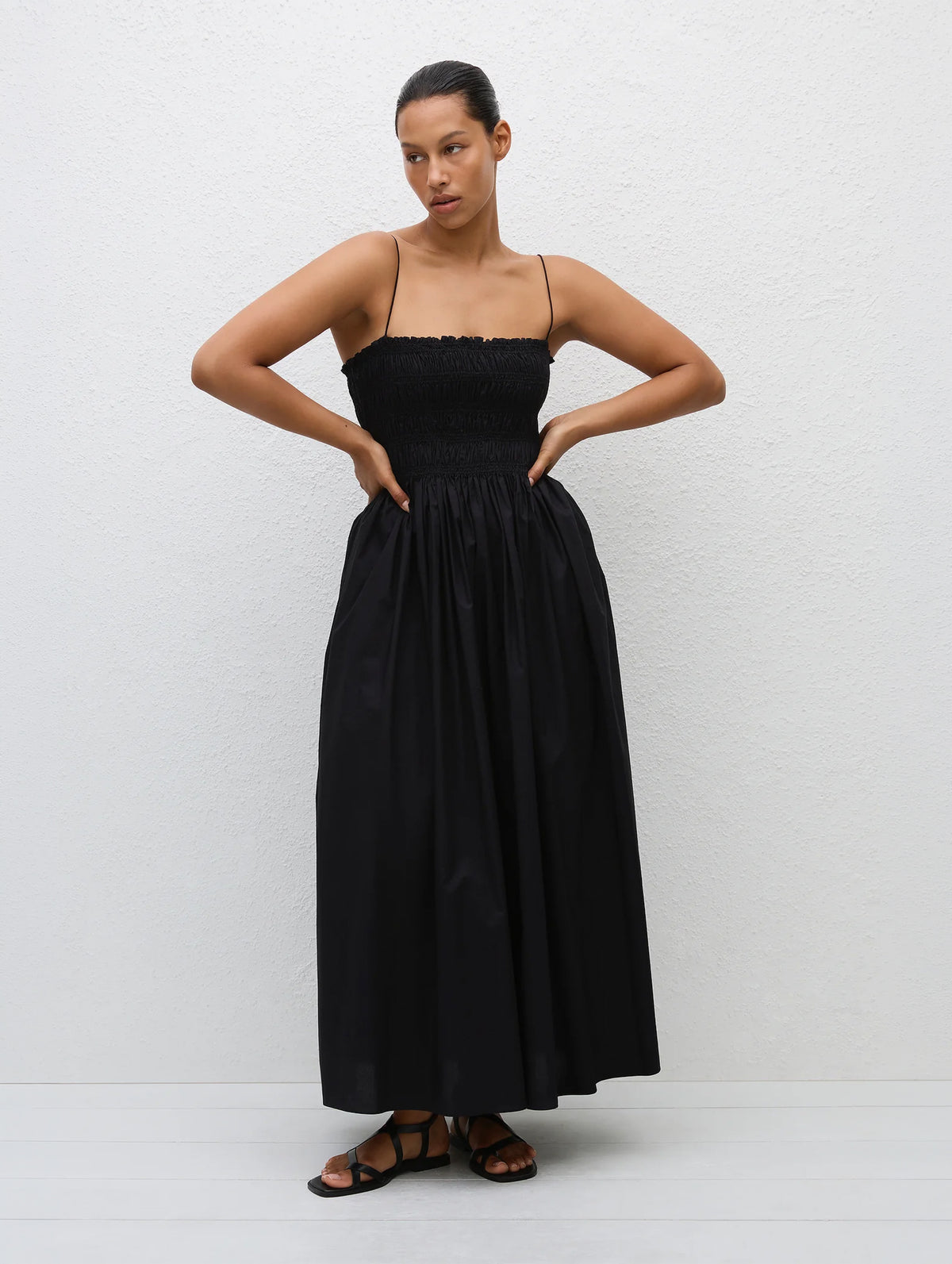 Shirred Bodice Dress in Black