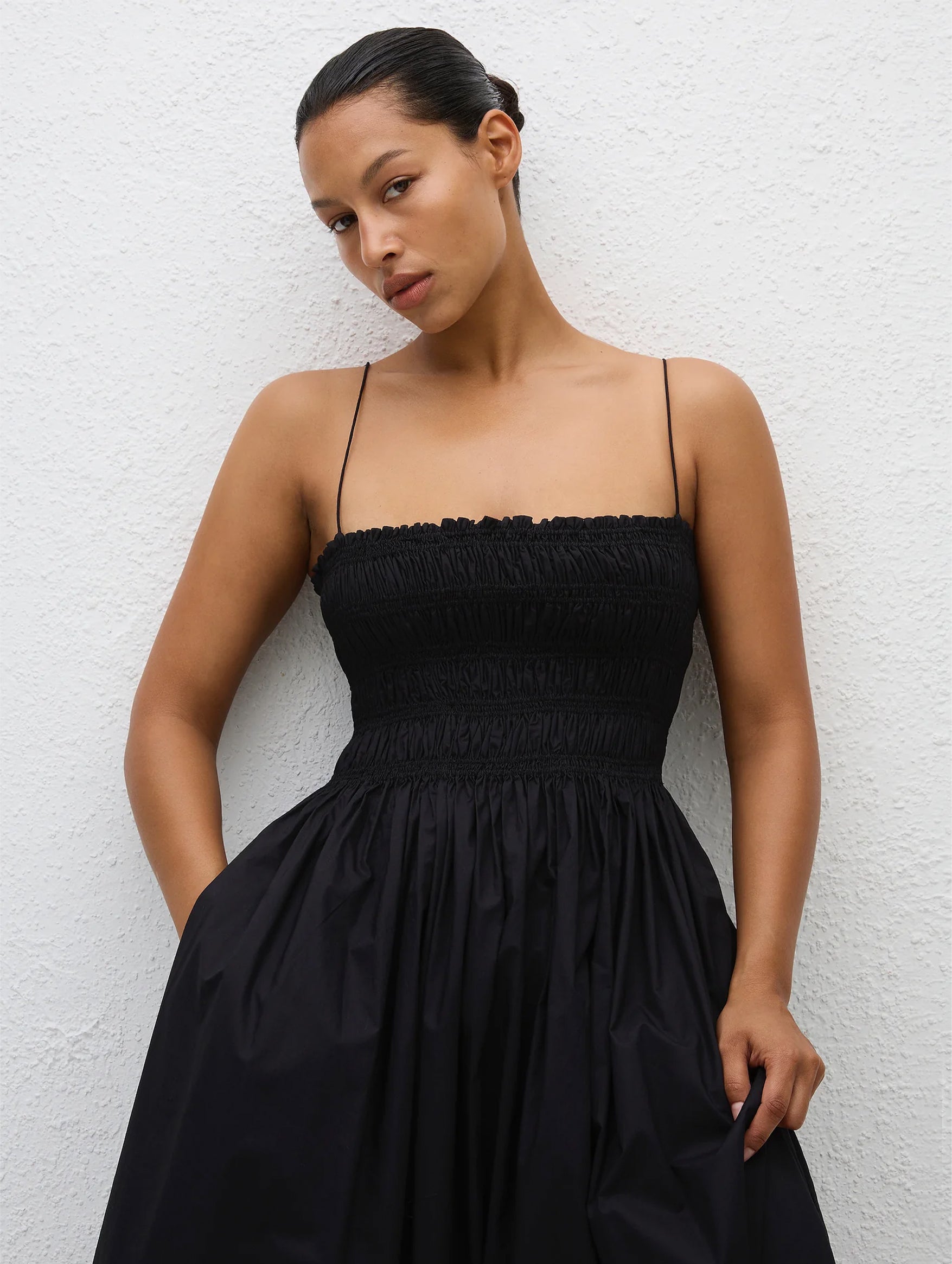 Shirred Bodice Dress in Black