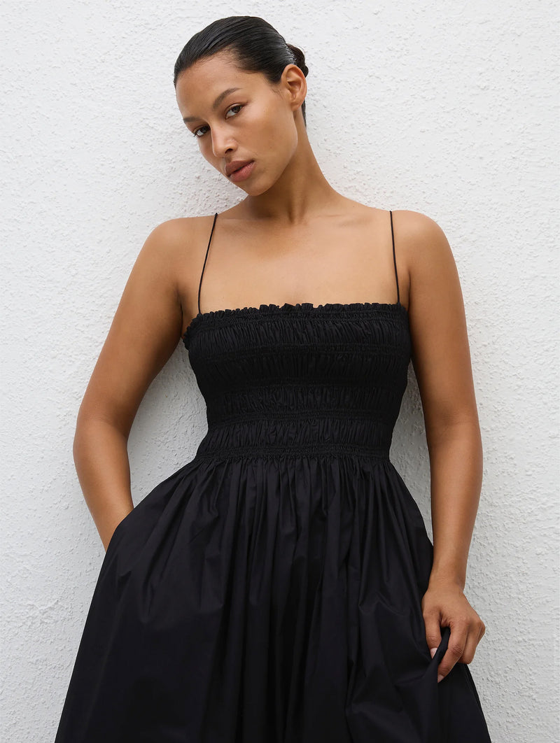 Shirred Bodice Dress in Black