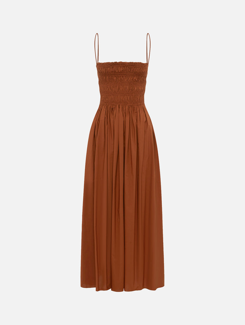 Shirred Bodice Dress in Garnet