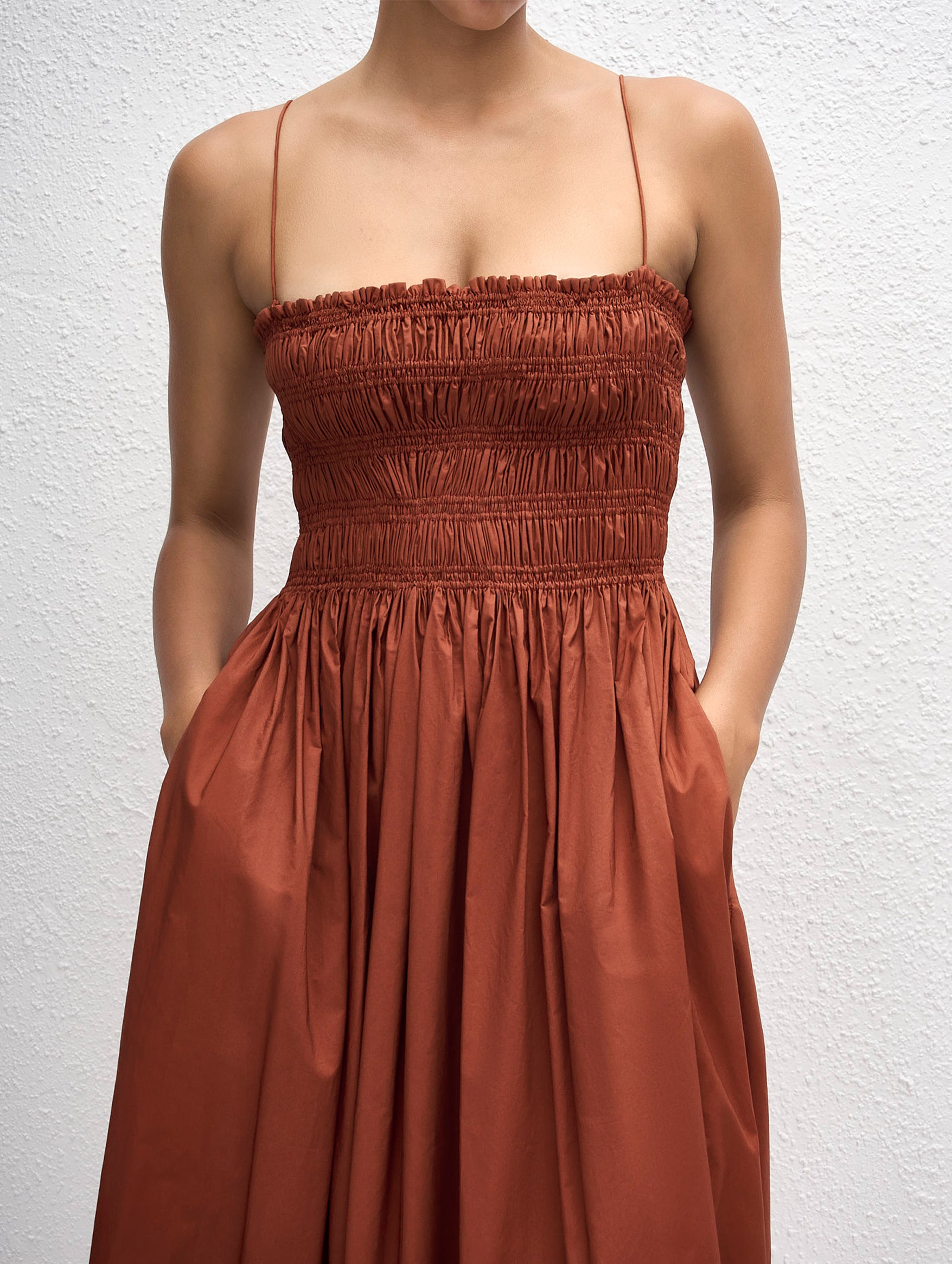 Shirred Bodice Dress in Garnet