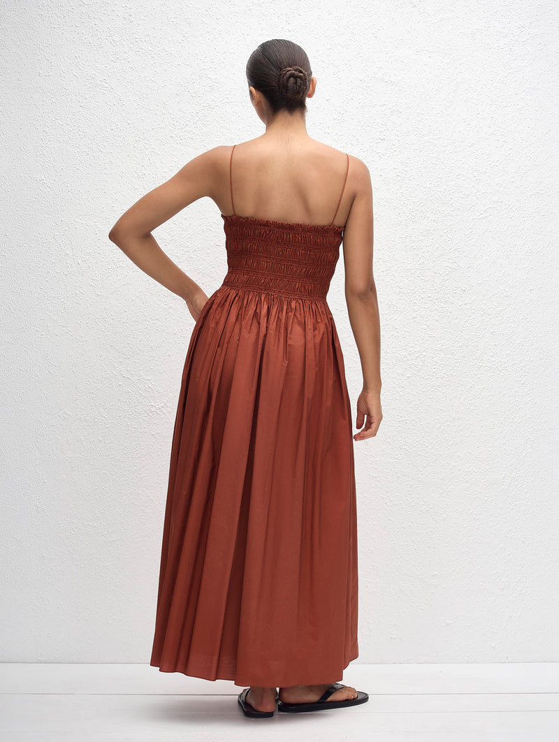 Shirred Bodice Dress in Garnet